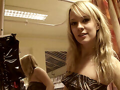 Slender blond future bride showcases off her smallish tits before she covers them with lingerie