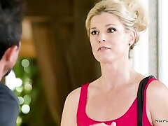 Astonishing blonde woman is pampering her favorite client every time he comes to a massage parlor