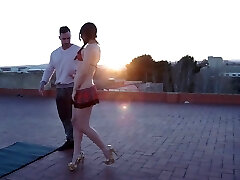 Brunette Lucia Nieto makes a rigid pecker disappear outdoors