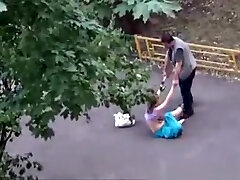 Downright drunk woman on the street