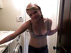 Little Taylor Masturbate Closeup on top Washing Machine