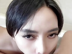 Pinay Ahri sucking her stepbrothers big big cock in the bathtub tub