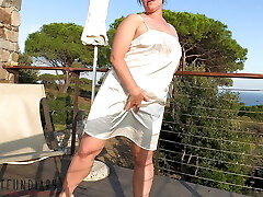 Curvy Cougar in White Satin Dress Sunset Balcony Sex - Projectfundiary