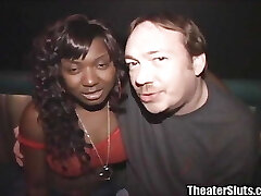 19yo Braces Black Chick Teen Stripper Big Boobs Gang-bang Nasty Old White Cocks in Porno Theater Semen Squirting!