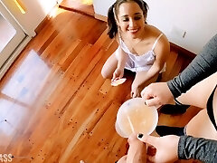 Drinking pee with my pal Belle amore, she is a babysitter !!! deep throat gasping and urinate bath 4k