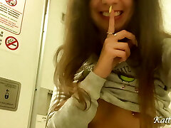 Risky masturbation and pissing in the airplane toilet