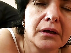 Old couple toying hairy pussy before double romping