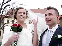 Splendid bride Stacy Cruz gives a blowjob before getting fucked