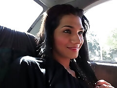 Picking up a horny transsexual breezy Camila Ramirez in the taxi