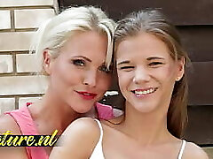 MatureNL Lesbian Cougar Lures Petite Teen and Fucks her Pussy with Dildo