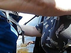 slut fellates cock in a public place and gets a mouthful of cum