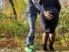 Beloved mother-in-law pisses like a mare next to her son-in-law