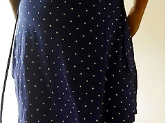Step mummy in blue mini dress and amazing panties changed in front of step son-in-law