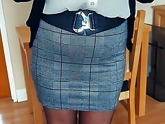 Your 53 year old mature step-aunt in her favourite short tight skirt and open pussy tights.