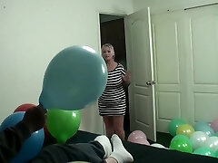 Mean And Horny Stepgrandma Smokes And Boinks Stepgrandson While Busting Balloons