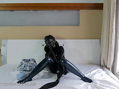 Asian Cute Latex girl gas mask bondage and BP