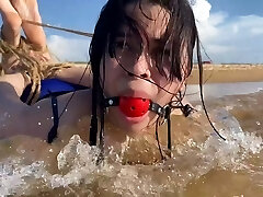 Ball Gagged Latina Hogtied In The River