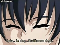 Busty brunette anime stunner is corded up and gets drilled from behind