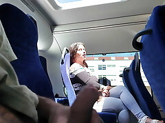 Exhibitionist seduces MILF to Suck & Jack his Dick in Bus until He Finishes Off