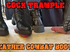 Crushing his Cock in Combat Boots Ebony Leather - CBT Bootjob with TamyStarly - Ballbusting, Female Dominance