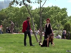 Spanish babe takes bondage in public bar