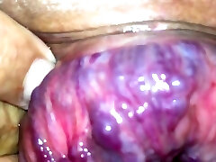 Extraordinary pussy stretching with thick plastic sylinder