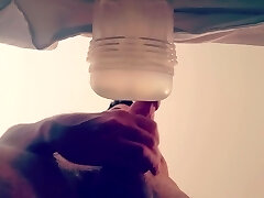 Heterosexual uncut wolf daddy moans while fucking transparent fleshlight
