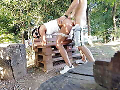 Big slut known on the ana aijo path gets fucked on the bench but the tractor ruins everything