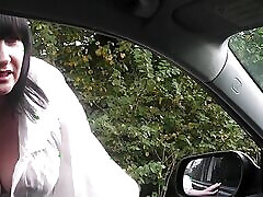 Brunette plumper picks him up for cock-riding