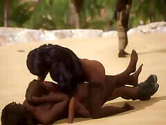 Two pretty girls fucking a guy on the beach - Wild Life