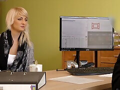 Fucking in the office with curvy fingering solo blonde secretary Katy Rose. HD