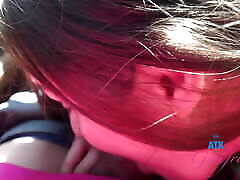 Car ride with naughty Violet Viper showing off that hairy pussy and blowjob in public