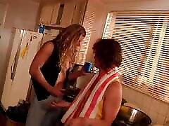 Tall blonde fucks two friends