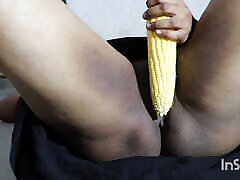 stepmom plays with corn when she horny