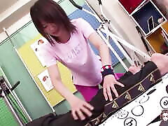 Working out gets interrupted so that the brunette can get her Asian slit dicked down