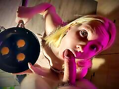 Juicy blowjob from a xxi pron vedio in the kitchen with a frying pan in her hands