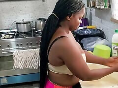 africano hardcore sesso in il cucina con grande wet boobs shower jaydick e grande tette ebano nemi