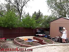 Neighborhood slut blows and fucks the old guy next door