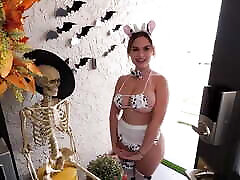 With a knock at the door, I find Brandy Renee in a cute cosplay outfit, she wants a treat and I give her one in the shape of my