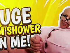 Futa Huge Cum Shower on Me! Spraying Load in My Mouth, Cum in Eye and Cum on Walls!