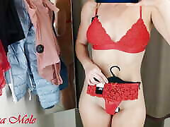 The girl loves trying on different underwear and filming it on camera