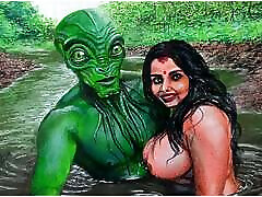 art érotique ou dessin de old frmaryy bhabhi indienne sexy amoureuse dun extraterrestre extraterrestre