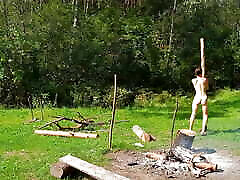 Hot brunette doggystyle anal in the woods