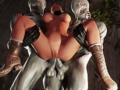 Lara Croft got her ass broken from double penetration of two monsters