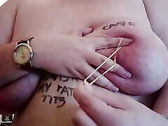 Rubber band fun on my nipples and clit