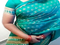 Fantasy Role About A Tamil Amma Wearing Green Saree and Comforting Her Step Son