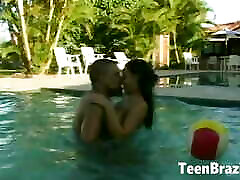 Brazilian Teen Girl with Small Tits has sex by the Pool