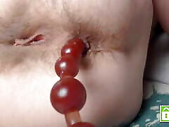 Close up playing with different. Pushing out anal beads without hands from sexy hairy asshole