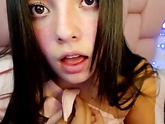 Sweet young girl with a pain in pussy face writhes with pleasure and moans like the horny little whore she is while masturbating