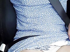 getting horny in the car and rubbing my wet pussy through panties